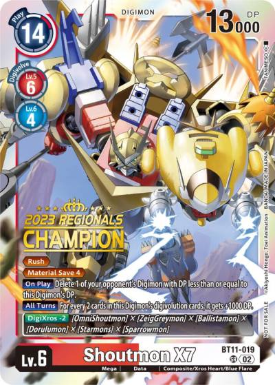 Shoutmon X7 2023 Regionals Champion BT11-019 SR Dimensional Phase Digimon card