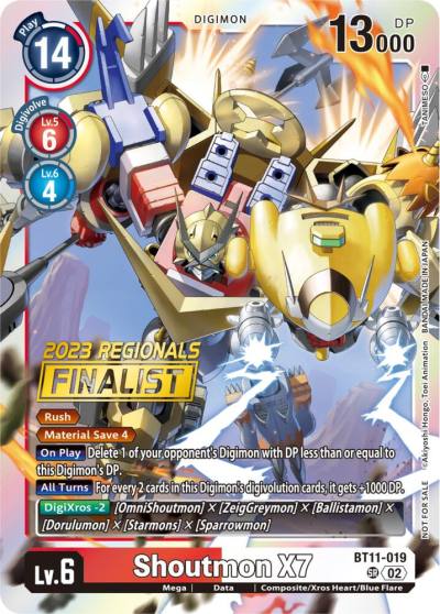 Shoutmon X7 2023 Regionals Finalist BT11-019 SR Dimensional Phase Digimon card