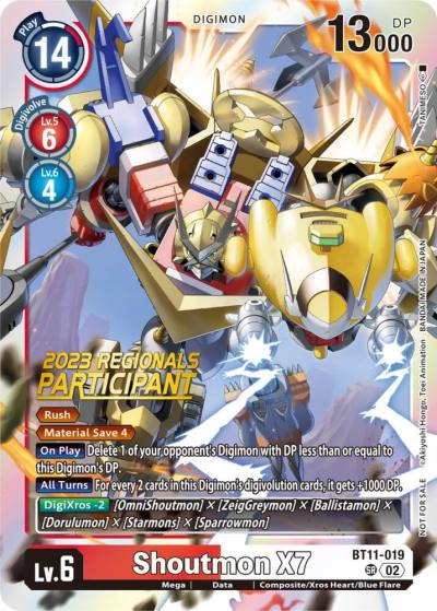 Shoutmon X7 2023 Regionals Participant BT11-019 SR Dimensional Phase Digimon card
