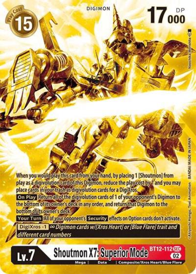 Shoutmon X7 Superior Mode Alternate Art Gold BT12-112 SEC Across Time Digimon card