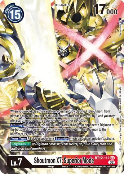 Shoutmon X7 Superior Mode BT12-112 SEC Across Time Digimon card