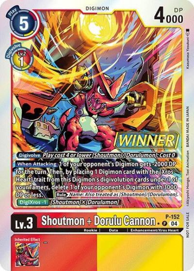 Shoutmon plus Dorulu Cannon Store Tournament 2024 Oct Dec Winner Pack P-152 P Digimon Promotion Cards Digimon card