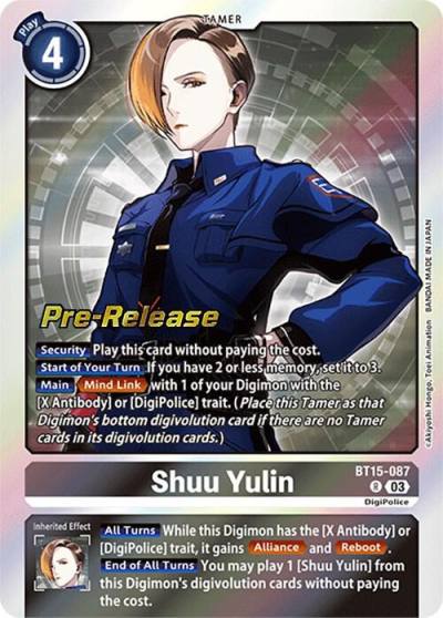 Shuu Yulin BT15-087 R Exceed Apocalypse Pre-Release Cards Digimon card