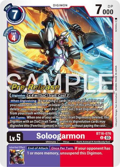 Soloogarmon BT16-076 U Beginning Observer Pre-Release Cards Digimon card