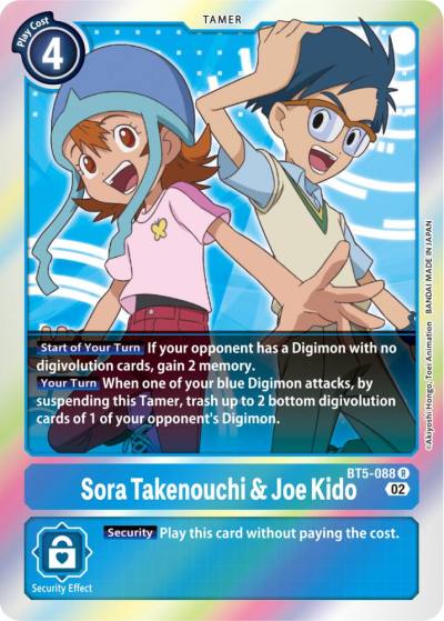 Sora Takenouchi and Joe Kido Resurgence Booster Reprint BT5-088 R Resurgence Booster Digimon card