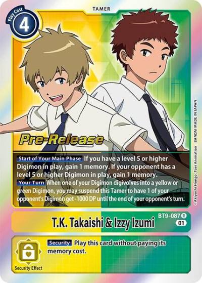 TK Takaishi and Izzy Izumi BT9-087 R X Record Pre-Release Cards Digimon card