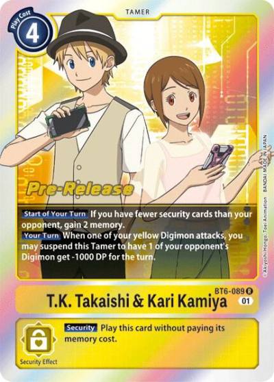 TK Takaishi and Kari Kamiya BT6-089 R Double Diamond Pre-Release Cards Digimon card