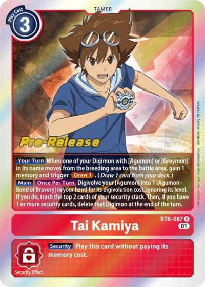 Tai Kamiya BT6-087 R Double Diamond Pre-Release Cards Digimon card