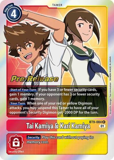 Tai Kamiya and Kari Kamiya BT9-084 R X Record Pre-Release Cards Digimon card