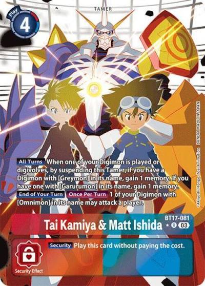 Tai Kamiya and Matt Ishida Alternate Art BT17-081 R Secret Crisis Digimon card