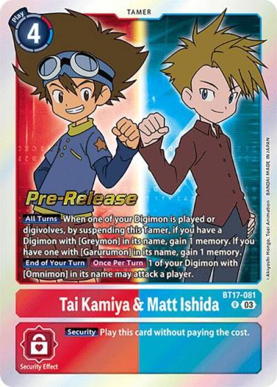 Tai Kamiya and Matt Ishida BT17-081 R Secret Crisis Pre-Release Cards Digimon card