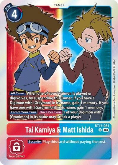 Tai Kamiya and Matt Ishida BT17-081 R Secret Crisis Digimon card