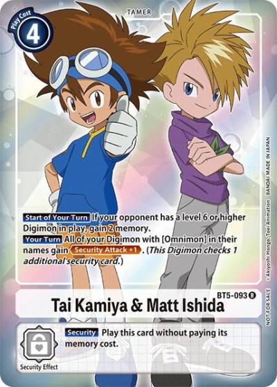 Tai Kamiya and Matt Ishida Box Topper BT5-093 R Battle of Omni Digimon card