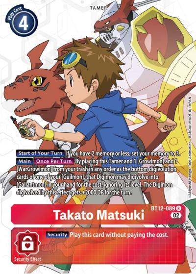 Takato Matsuki Alternate Art BT12-089 R Across Time Digimon card