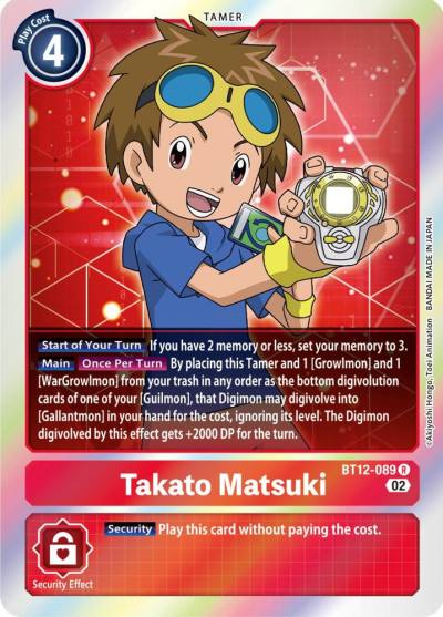 Takato Matsuki BT12-089 R Across Time Digimon card