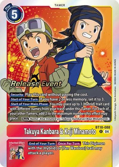 Takuya Kanbara and Koji Minamoto BT18-088 R Release Special Booster 2.0 Celebration Event Cards Digimon card