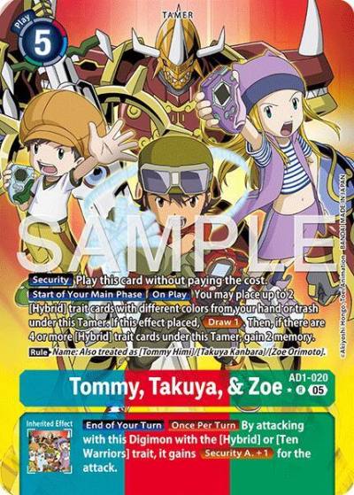 Tommy, Takuya, & Zoe Alternate Art AD1-020 R Advanced Booster Digimon Generation Digimon card