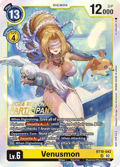 Venusmon 2024 Regionals Participant BT10-042 SR Xros Encounter Digimon card