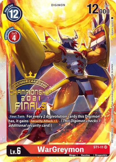 WarGreymon 2021 Championship Finals Event Pack Alt Art Gold Stamp Set ST1-11 SR Starter Deck 01: Gaia Red Digimon card