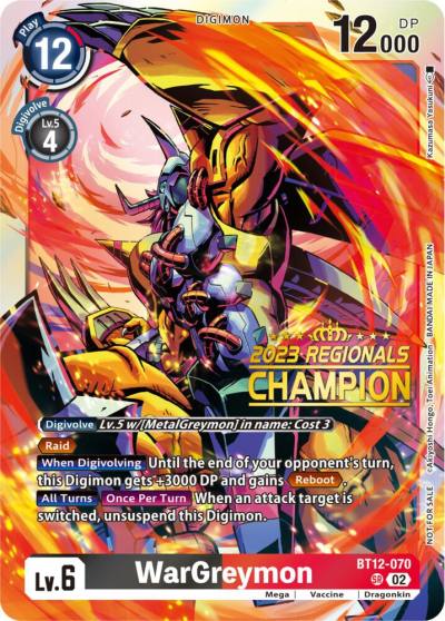 WarGreymon 2023 Regionals Champion BT12-070 SR Across Time Digimon card