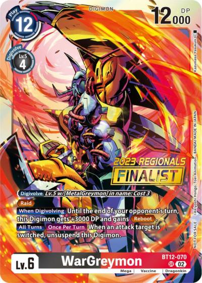 WarGreymon 2023 Regionals Finalist BT12-070 SR Across Time Digimon card