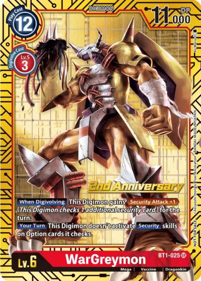 WarGreymon 2nd Anniversary Card Set BT1-025 SR Release Special Booster 1.0 Digimon card