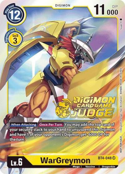 WarGreymon Judge Pack 1 BT4-048 SR Great Legend Digimon card