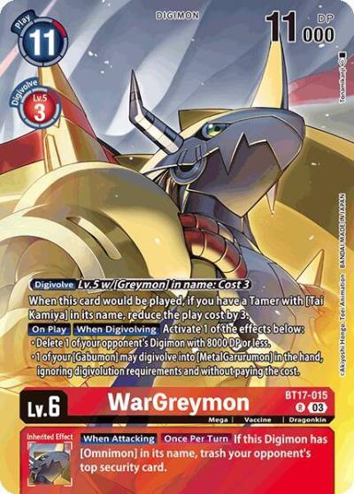 WarGreymon Omnimon Binder Set BT17-015 R Secret Crisis Digimon card