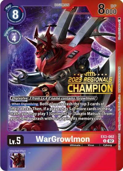 WarGrowlmon 2023 Regionals Champion EX3-062 U Draconic Roar Digimon card