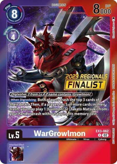 WarGrowlmon 2023 Regionals Finalist EX3-062 U Draconic Roar Digimon card