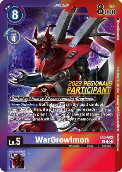 WarGrowlmon 2023 Regionals Participant EX3-062 U Draconic Roar Digimon card