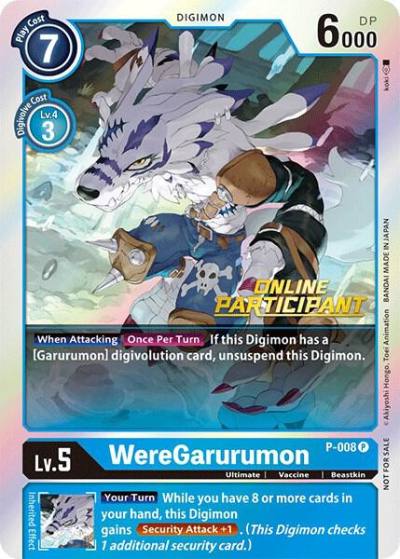 WereGarurumon 2021 Championship Online Regional Online Participant P-008 P Digimon Promotion Cards Digimon card