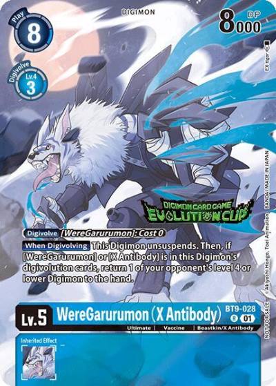 WereGarurumon X Antibody August 2024 Evolution Cup Participant BT9-028 R X Record Digimon card