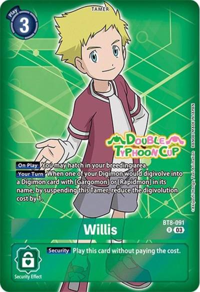 Willis Reprint BT8-091 R Starter Deck 17: Double Typhoon Advanced Deck Set Pre-Release Cards Digimon card