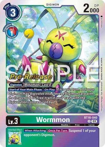 Wormmon BT16-040 R Beginning Observer Pre-Release Cards Digimon card