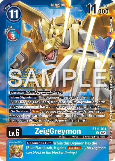 ZeigGreymon 2024 Regionals Champion BT11-031 R Dimensional Phase Digimon card