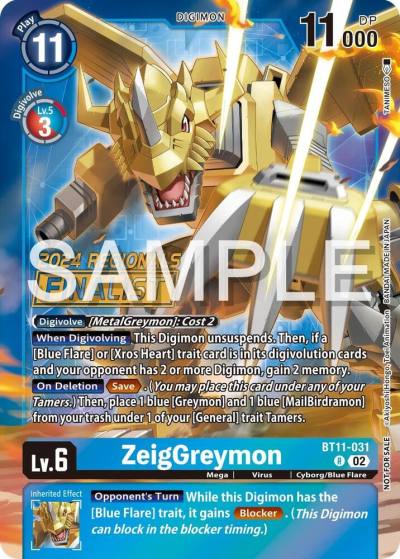 ZeigGreymon 2024 Regionals Finalist BT11-031 R Dimensional Phase Digimon card