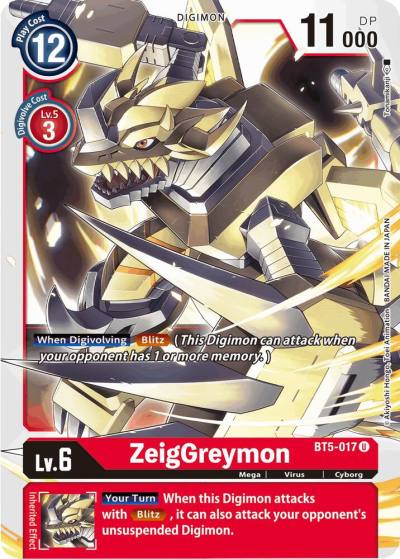 ZeigGreymon BT5-017 U Battle of Omni Digimon card