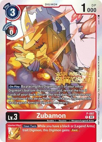 Zubamon 2024 Regionals Participant P-097 P Digimon Promotion Cards Digimon card